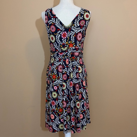 Boden Size 10 Navy Floral Sleeveless Jersey Knit Wrap Dress - Picture 3 of 5